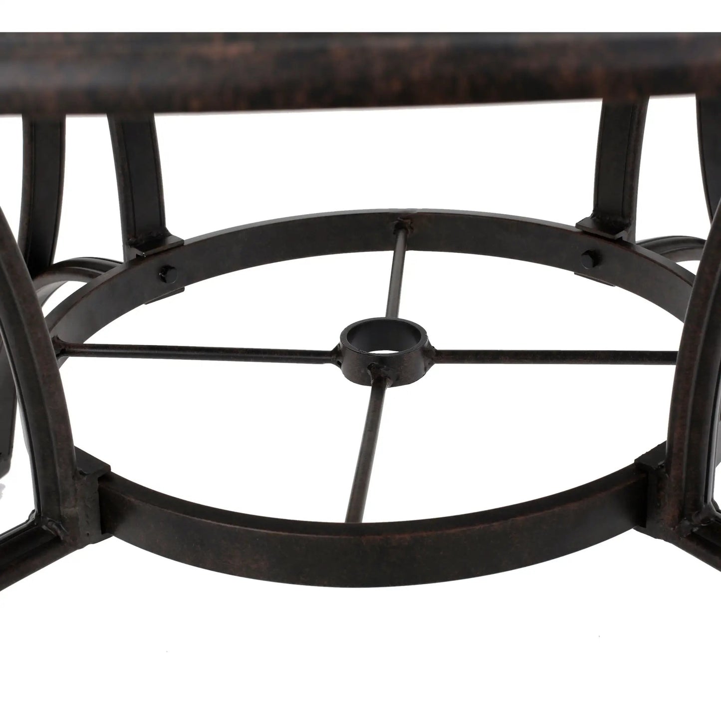 Mesa de comedor circular de aluminio fundido para exteriores, bronce