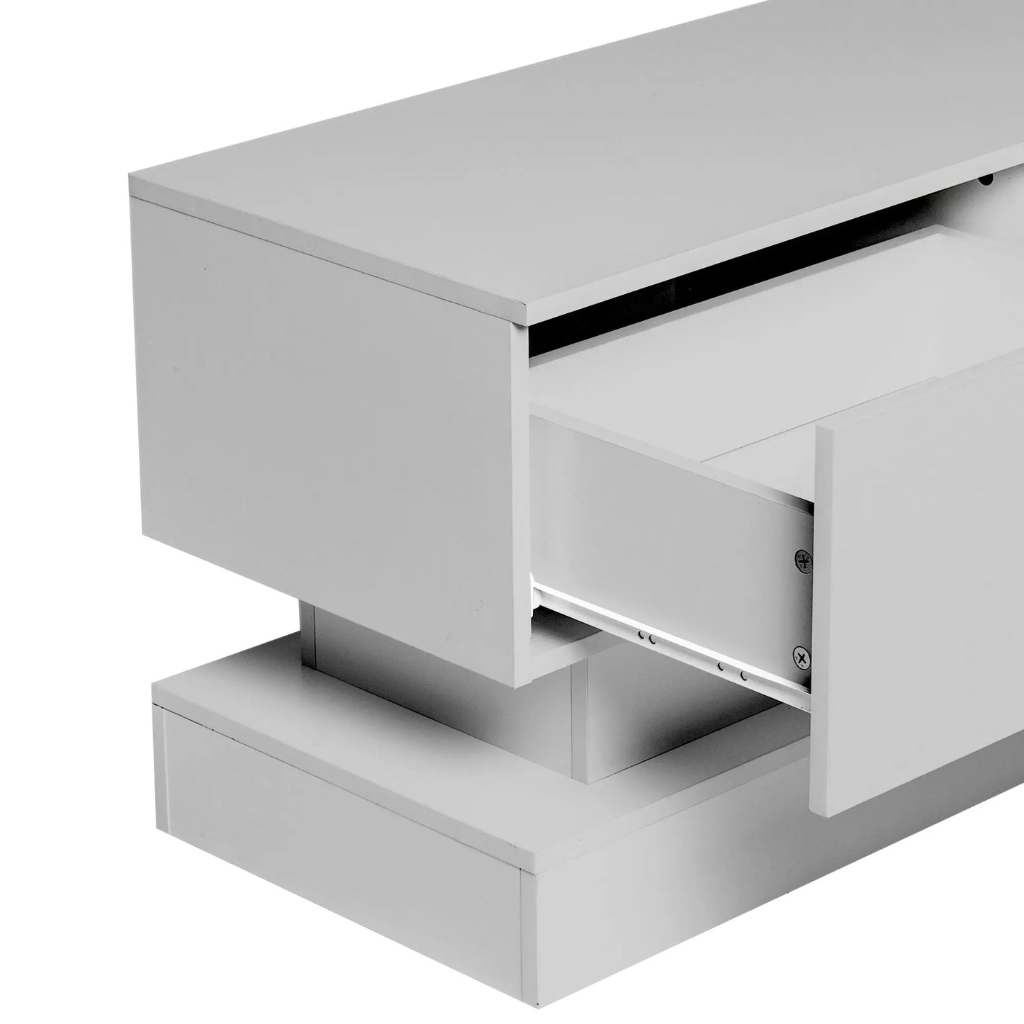 51.18 inch white modern TV stand with open shelf and bottom drawer on Tampa Home & Garden Store