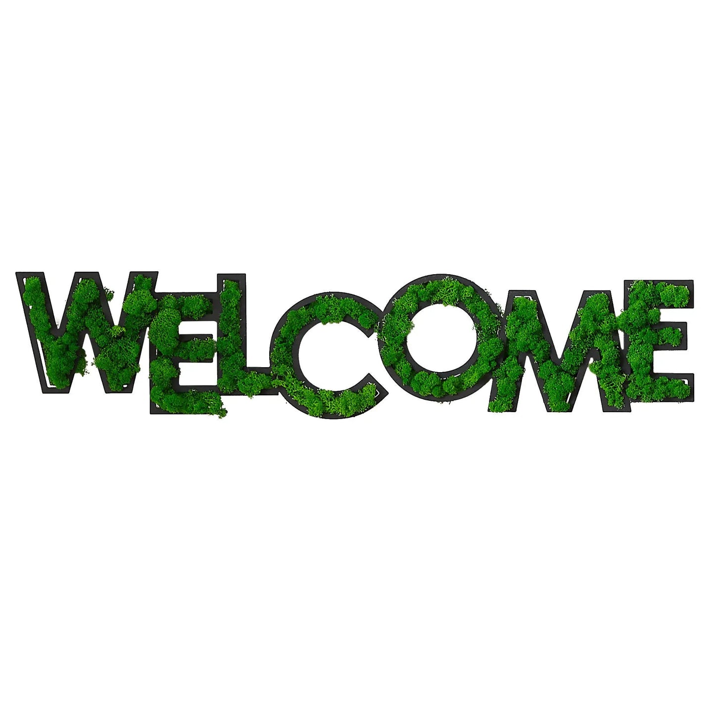 Green moss wall decor iron letter art spelling WELCOME with black frame on Tampa Home & Garden Store