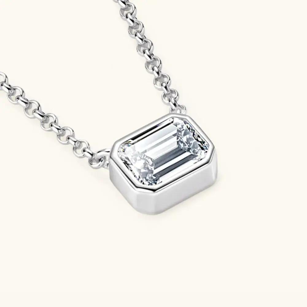 1 Carat Moissanite pendant in sterling silver chain with emerald-cut center stone on Tampa Home & Garden Store