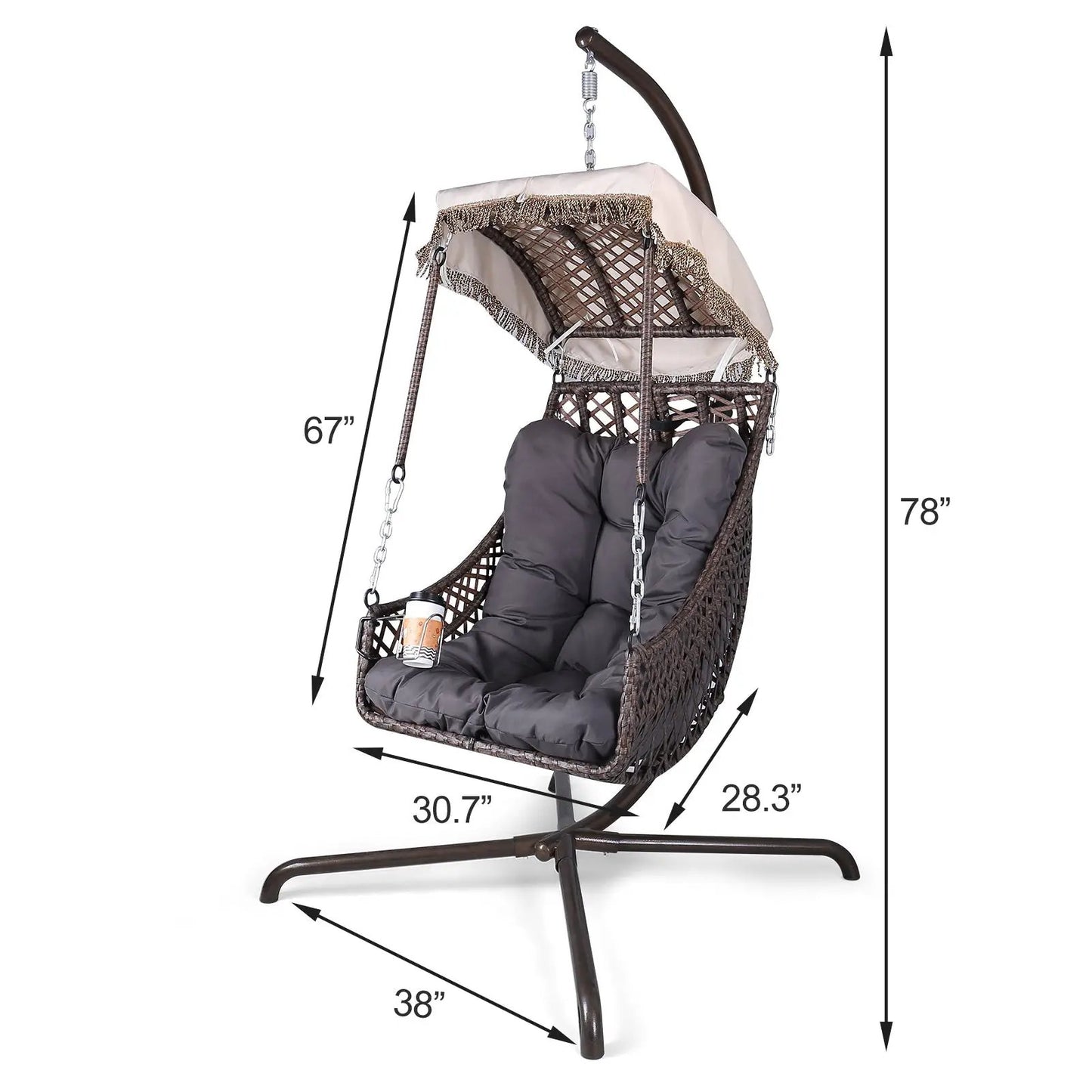 Sillón Colgante de Huevo con Soporte para Interiores y Exteriores, Estructura de Mimbre de Ratán, Capacidad 158 kg, Silla Hamaca
