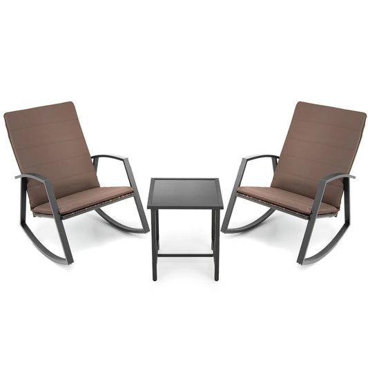3 Pieces Patio Rattan Rocking Furniture Set-Brown - Tampa Home & Garden Store
