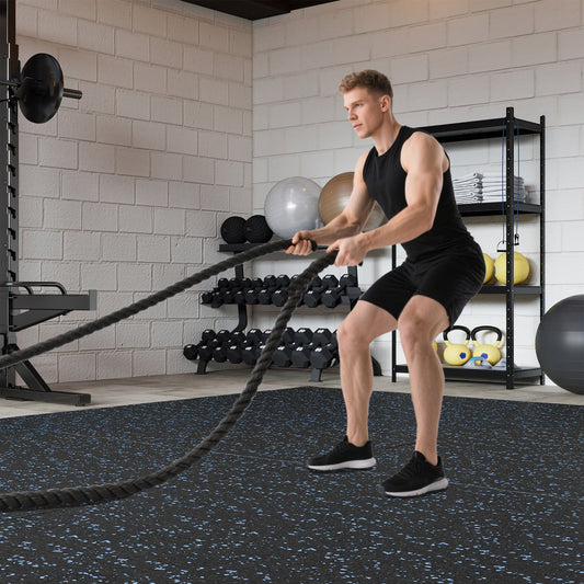 Interlocking Rubber Exercise Mat 48 Sq Ft with Borders by DirectDeals, blue flecks on Tampa Home & Garden Store