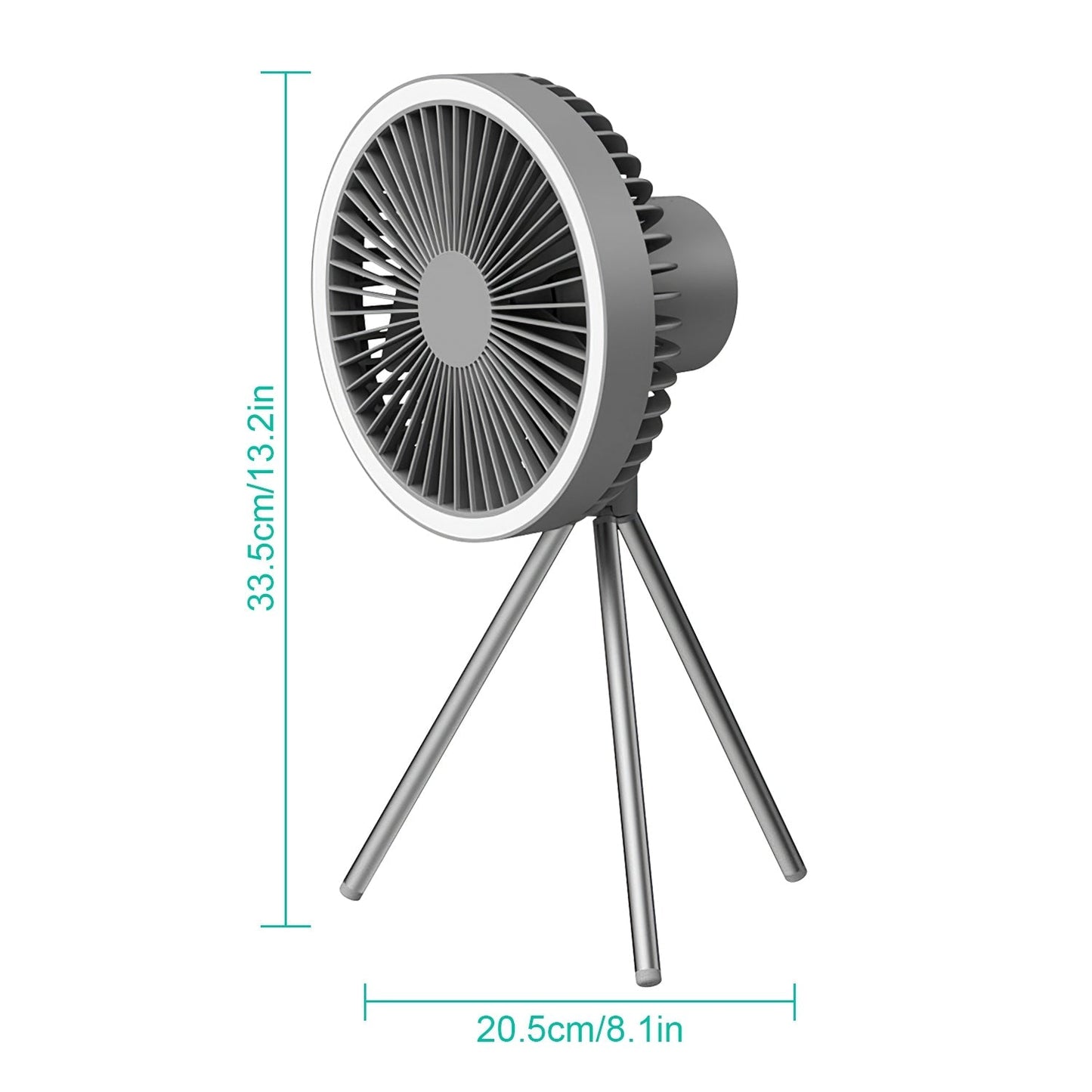 GemGear camping fan with tripod stand, grey round head, 10000mAh rechargeable battery on Tampa Home & Garden Store