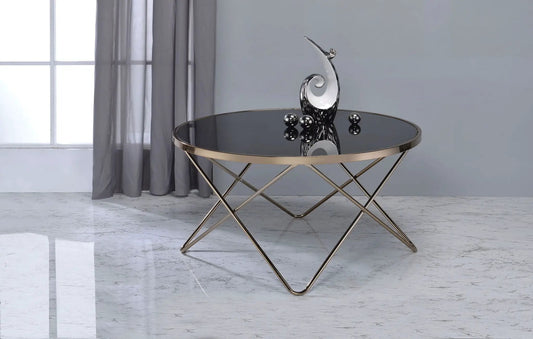 Valora Glass Coffee Table round black glass top with gold base by Unique Piece Furniture on Tampa Home & Garden Store