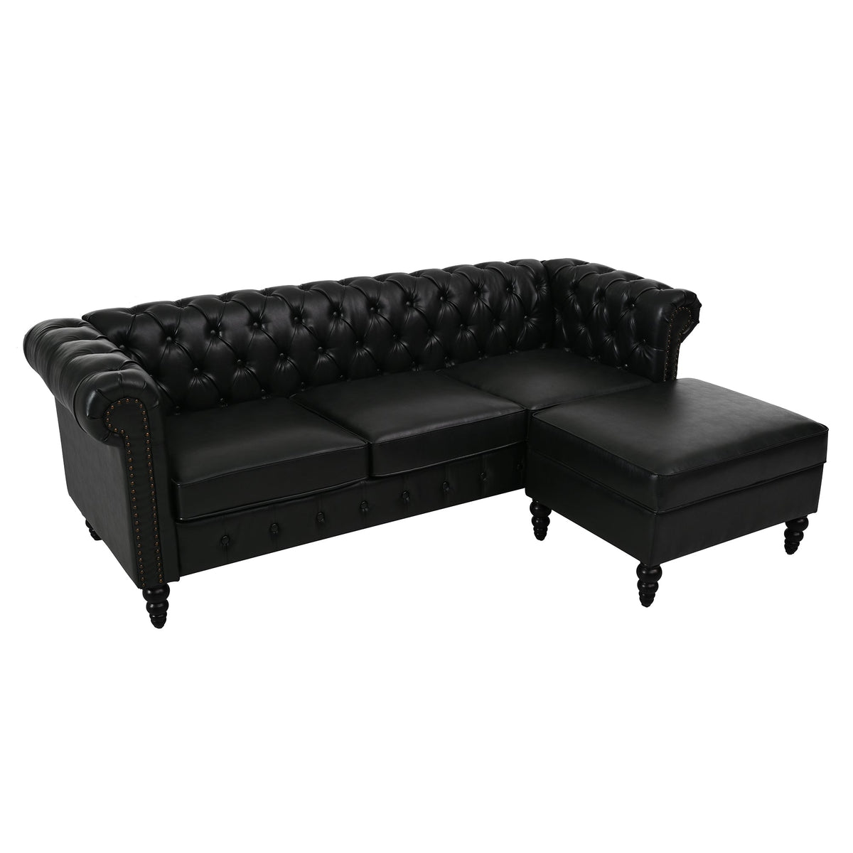 U-style 85in modern L-shaped sectional sofa with storage ottoman in black leather HouseOfZazla on Tampa Home & Garden Store