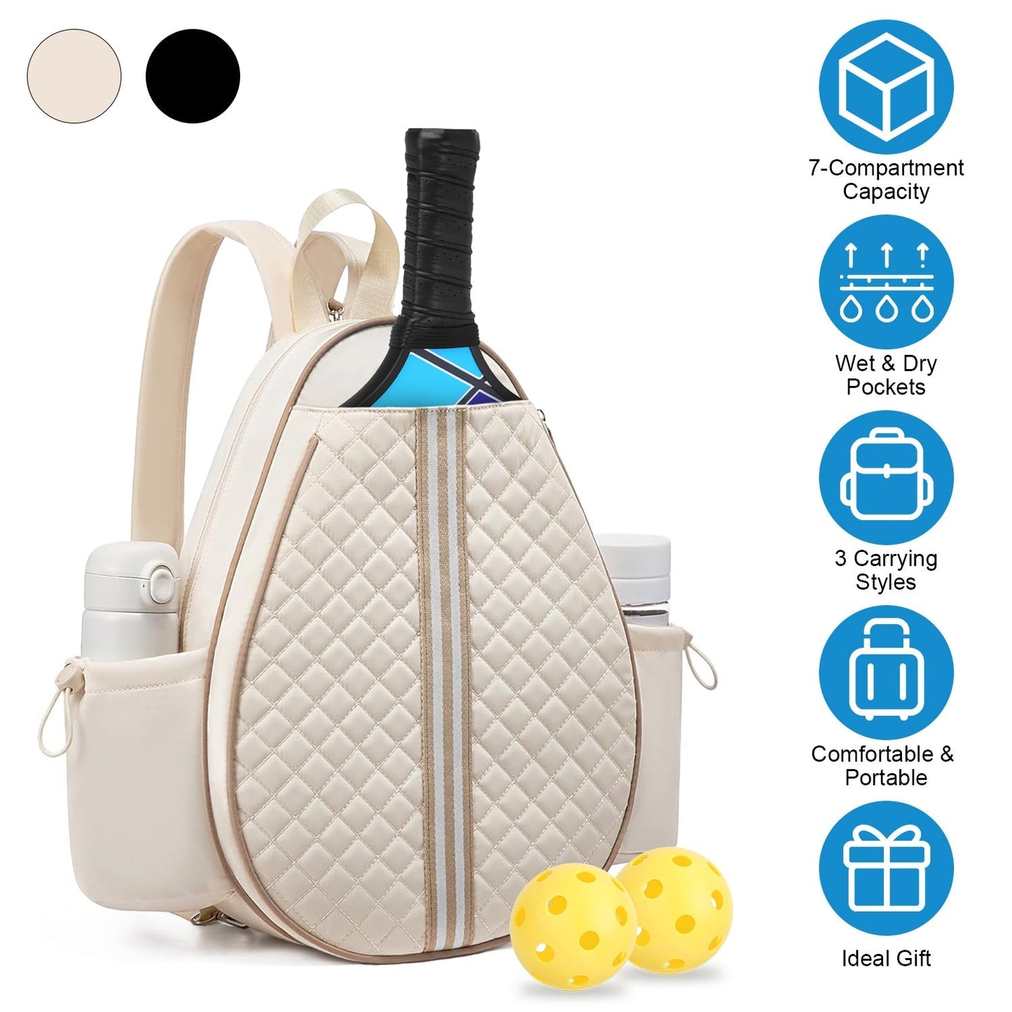 GemGear beige quilted pickleball sling bag waterproof with wet pocket and paddle slot on Tampa Home & Garden Store