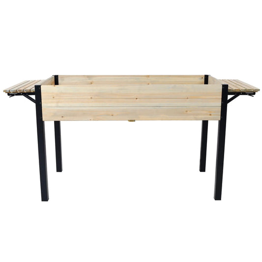 Raised garden bed with metal legs and folding shelf, natural wood by Unique Piece Furniture on Tampa Home & Garden Store
