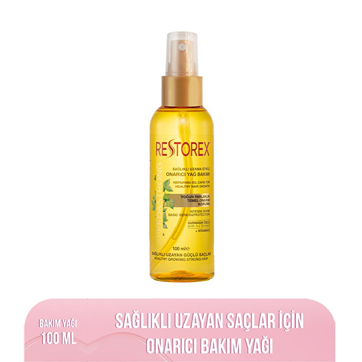 Restorex Hair Care Oil spray with ivy extract and vitamin E in a golden bottle on Tampa Home & Garden Store