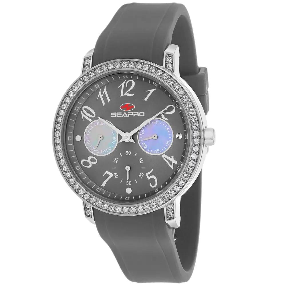 Seapro Women's Swell stainless steel watch with crystal bezel, grey dial, silicone strap on Tampa Home & Garden Store