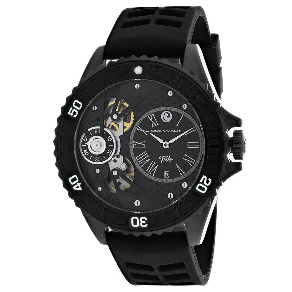 Oceanaut Tide men's stainless steel quartz watch with black dial and skeleton gears rubber strap on Tampa Home & Garden Store