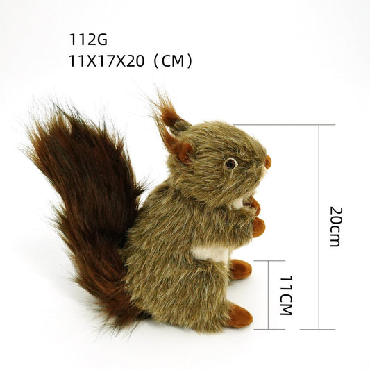 Squeaky squirrel plush dog toy for dogs, brown fur with fluffy tail, interactive chewing toy on Tampa Home & Garden Store