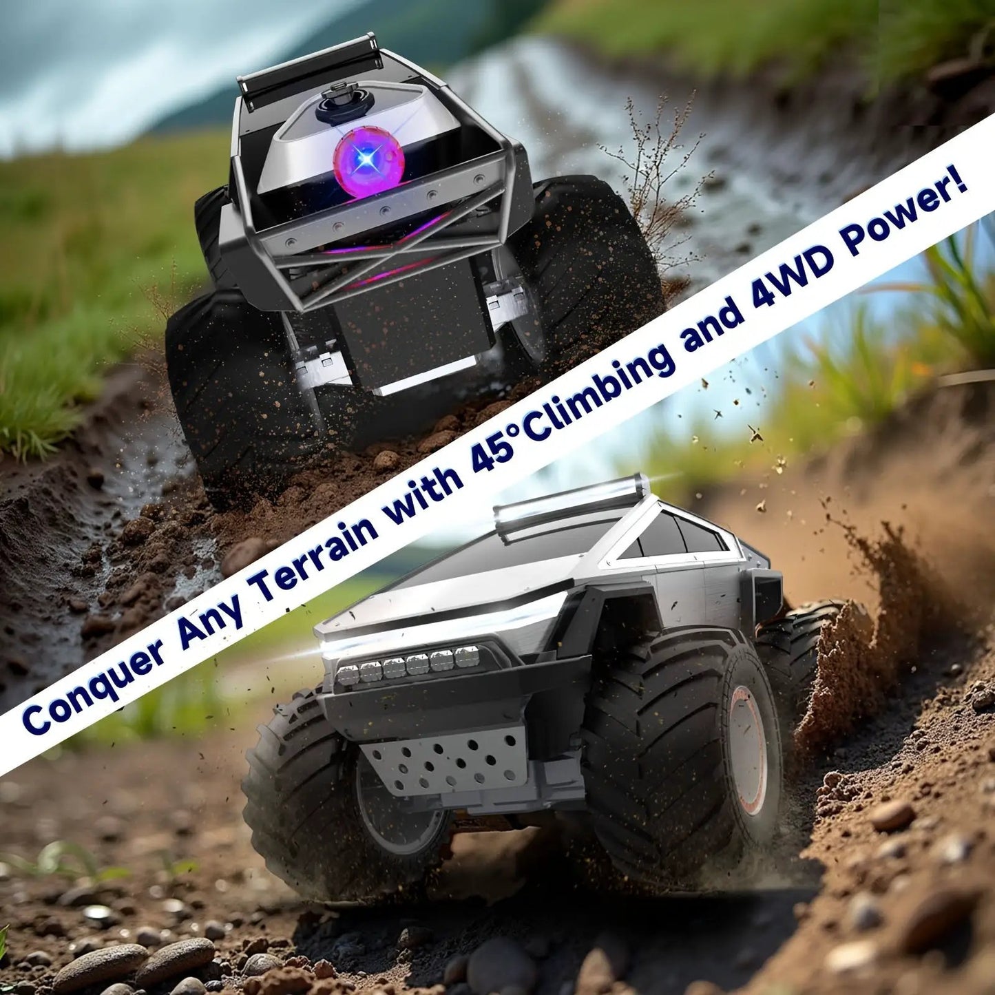 RC Monster Truck 4WD Off-Road Remote Car with gray body and LED lights on Tampa Home & Garden Store