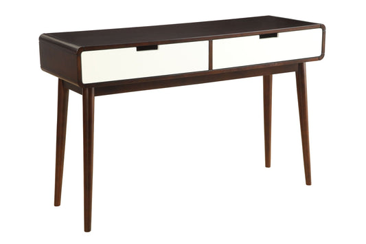Christa sofa table espresso wood frame with 2 white drawer fronts on Tampa Home & Garden Store
