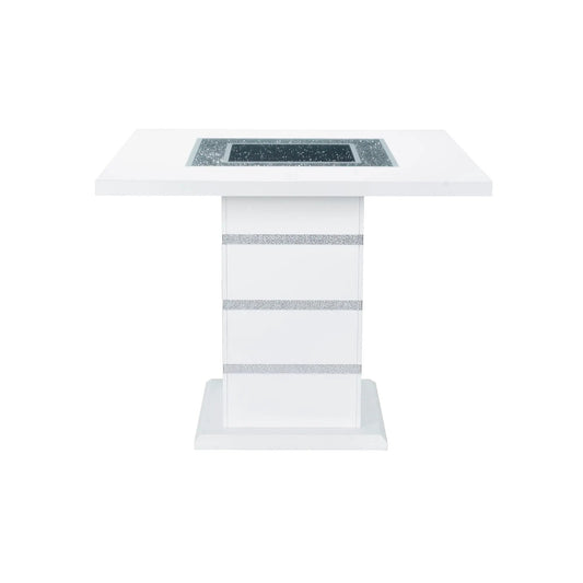 Ariya Bar Table white finish with glittery silver inlays Unique Piece Furniture on Tampa Home & Garden Store