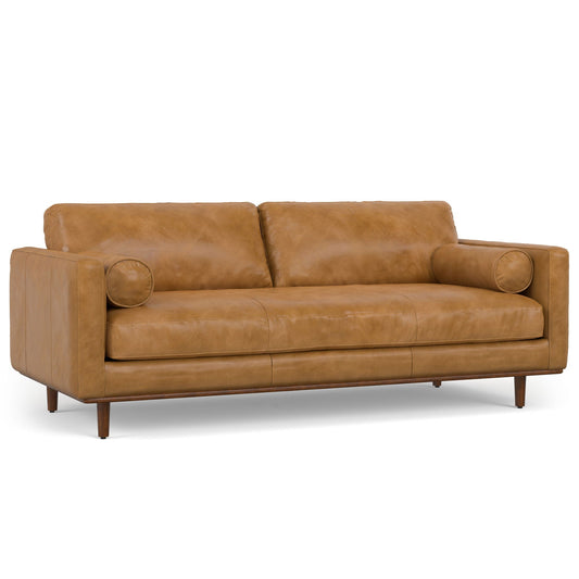 Morrison Upholstered Sofa tan leather by HouseOfZazla stationary sofa Stationery category on Tampa Home & Garden Store