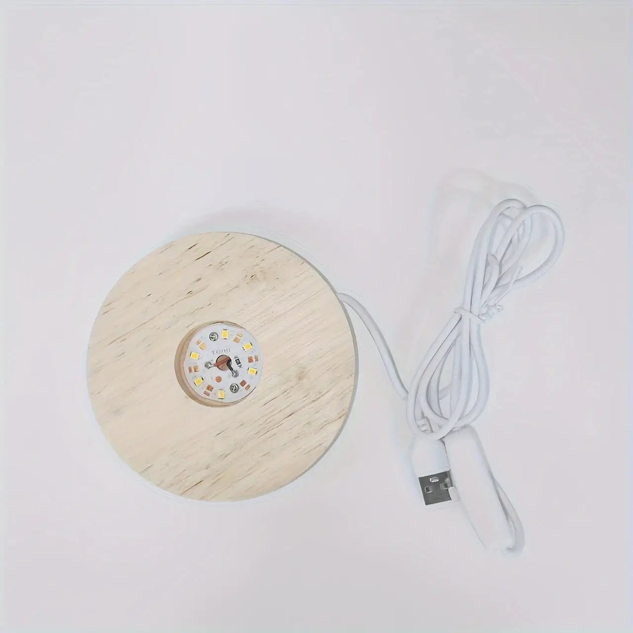 Wooden LED light base with USB power, 6-LED display, circular natural wood finish on Tampa Home & Garden Store