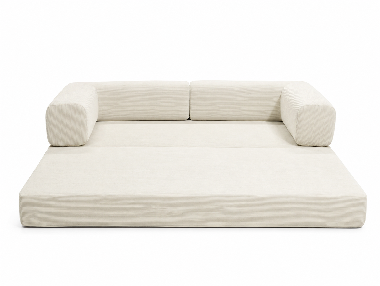 Double Sofa Bed - Multifunctional compression sofa in beige corduroy with low-profile arms on Tampa Home & Garden Store