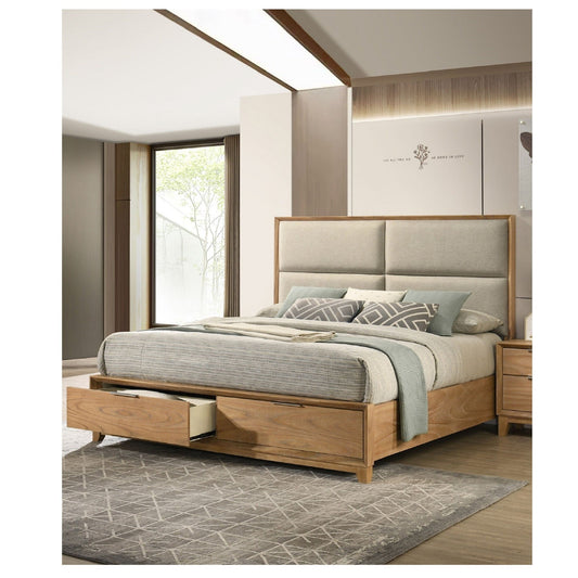Contemporary Storage Platform Bed with ultra plush gray headboard and under-bed drawers on Tampa Home & Garden Store