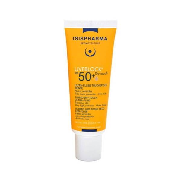 Sunscreen tube Isispharma orange UVEBLOCK SPF50+ dry-touch non-greasy for oily skin on Tampa Home & Garden Store
