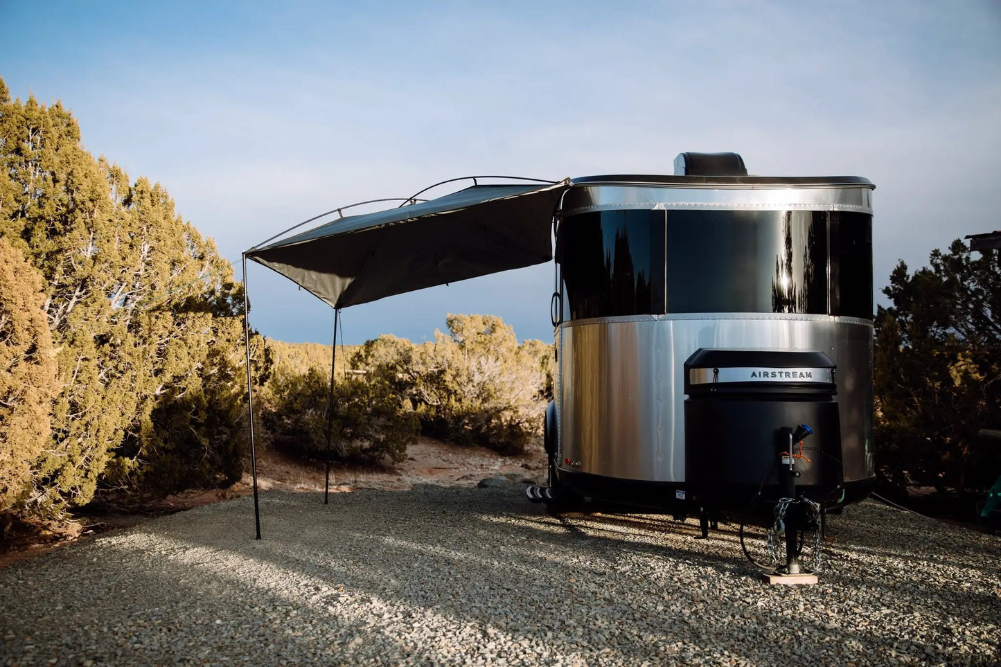 Half Inch Awning Rail Anchor for Basecamp by Moon on silver Airstream with extended awning on Tampa Home & Garden Store