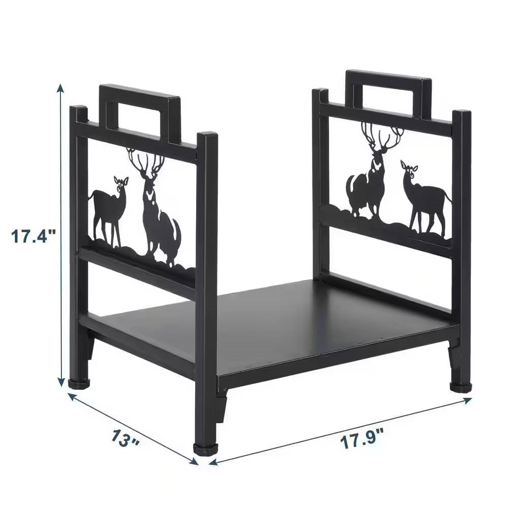 1.5 Ft. Black Metal Firewood Log Rack with Deer Pattern - Tampa Home & Garden Store