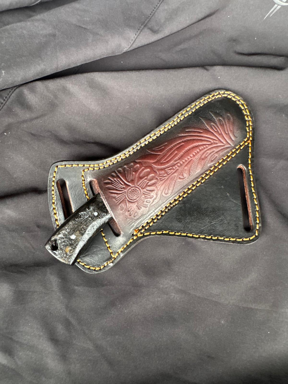Titan Skinner Ram Horn fixed blade knife with turquoise inlay and high carbon steel blade on Tampa Home & Garden Store