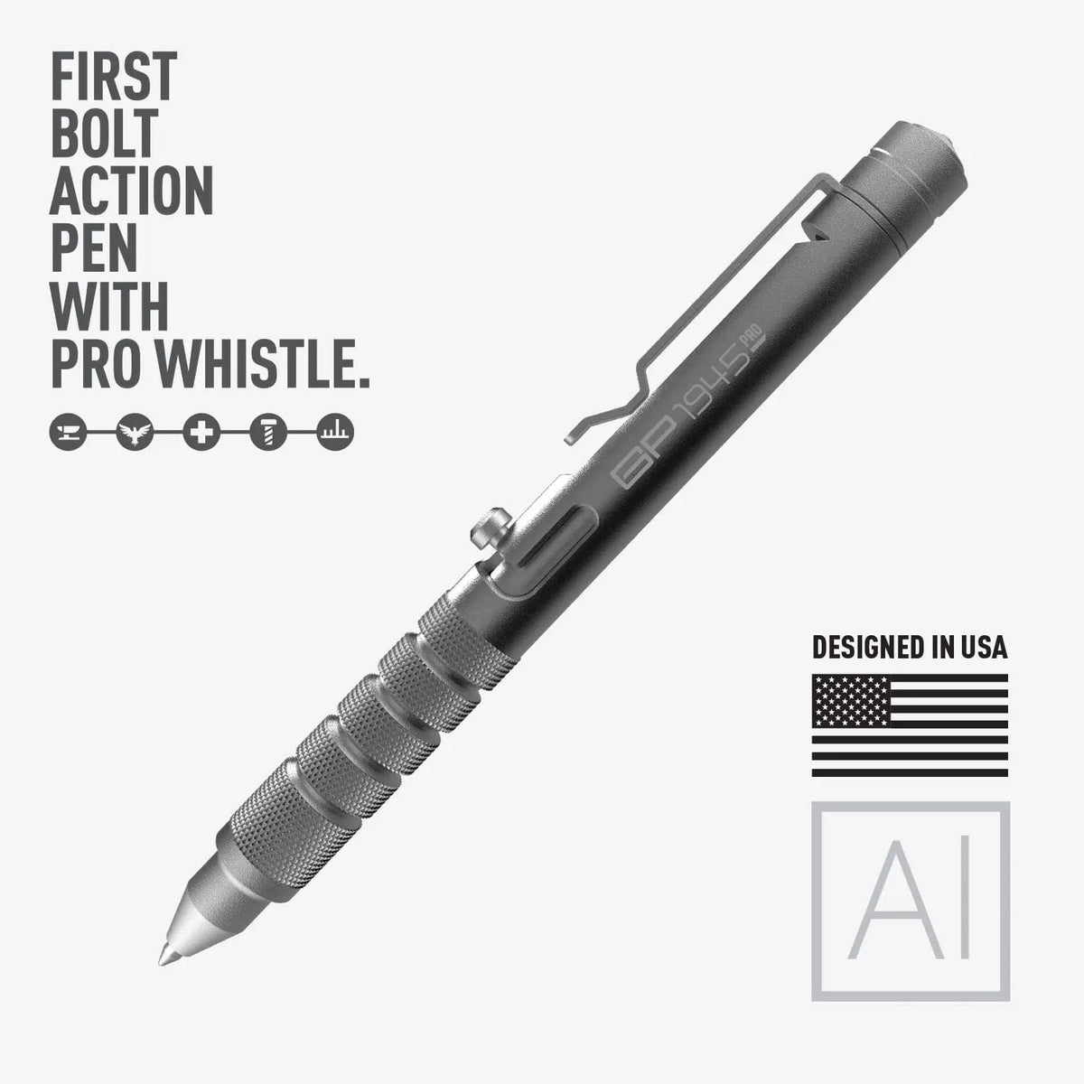 GP 1945 Bolt-Action Pen PRO titanium & aluminum EDC ballpoint pen by GPCA knurled grip on Tampa Home & Garden Store