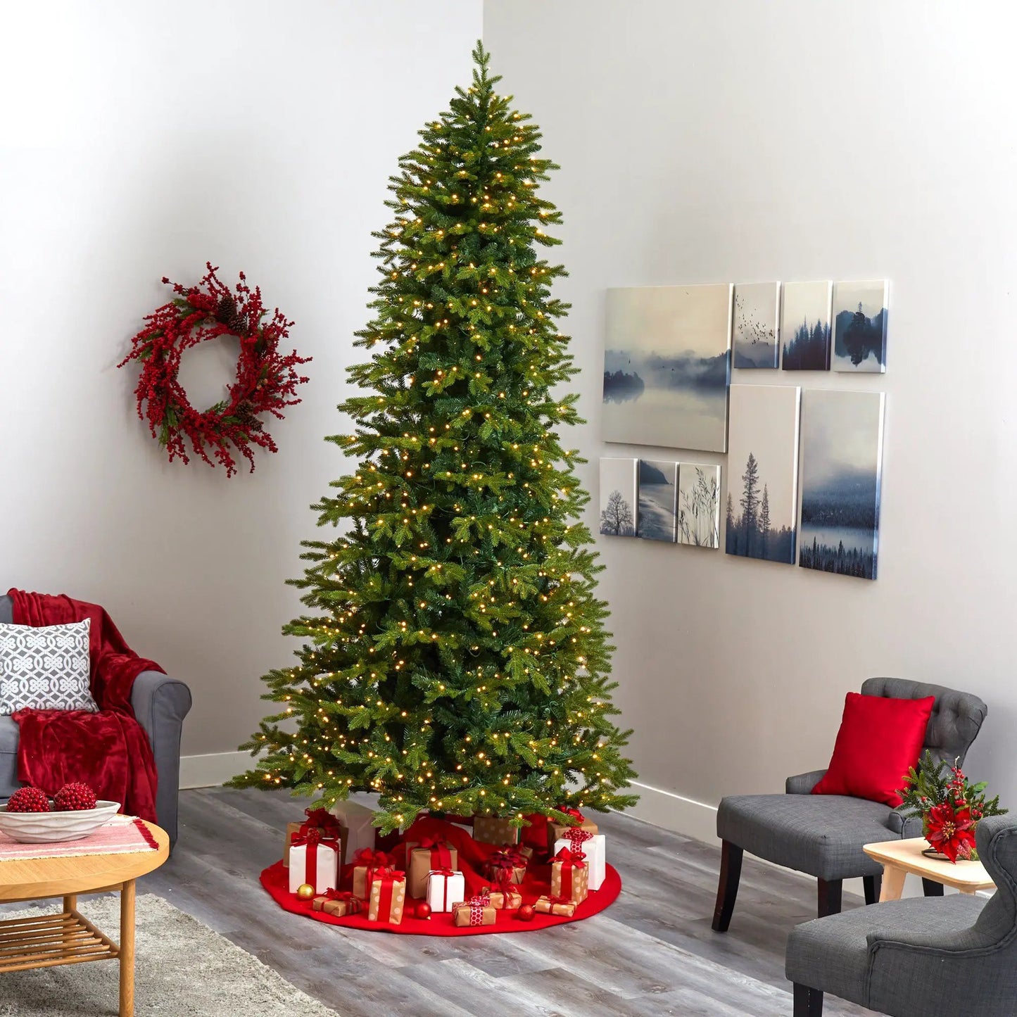 10 ft Belgium Fir artificial Christmas tree with warm white LED lights, Nearly Natural on Tampa Home & Garden Store