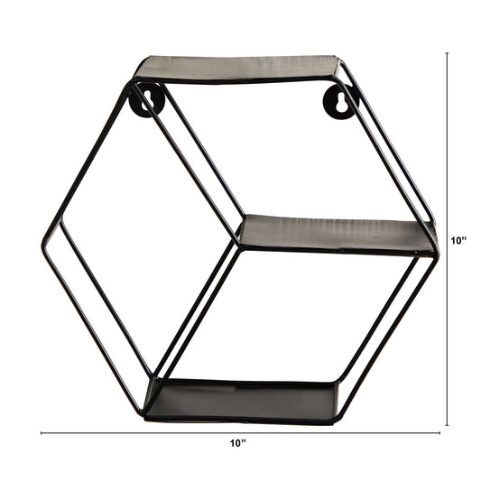 Black matte hexagon wall shelf 10 inch metal frame geometric display on Tampa Home & Garden Store