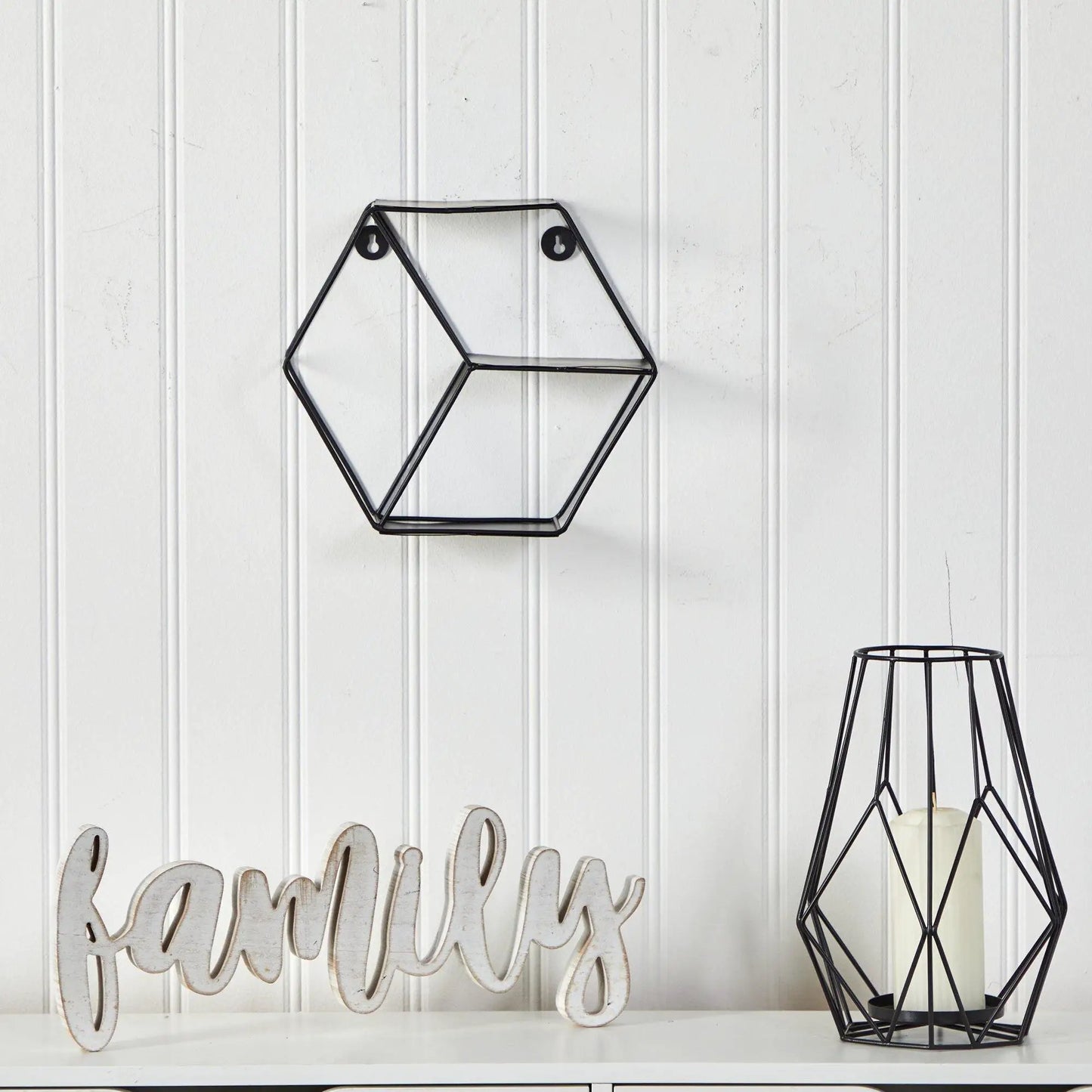 Black matte hexagon wall shelf, 10 inch, metal geometric decor on Tampa Home & Garden Store