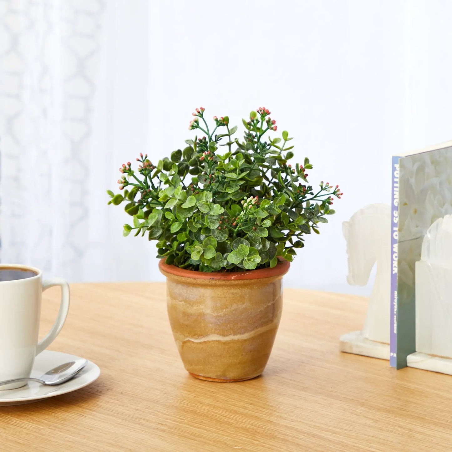 Artificial plant eucalyptus and sedum succulent in ceramic planter by Nearly Natural on Tampa Home & Garden Store