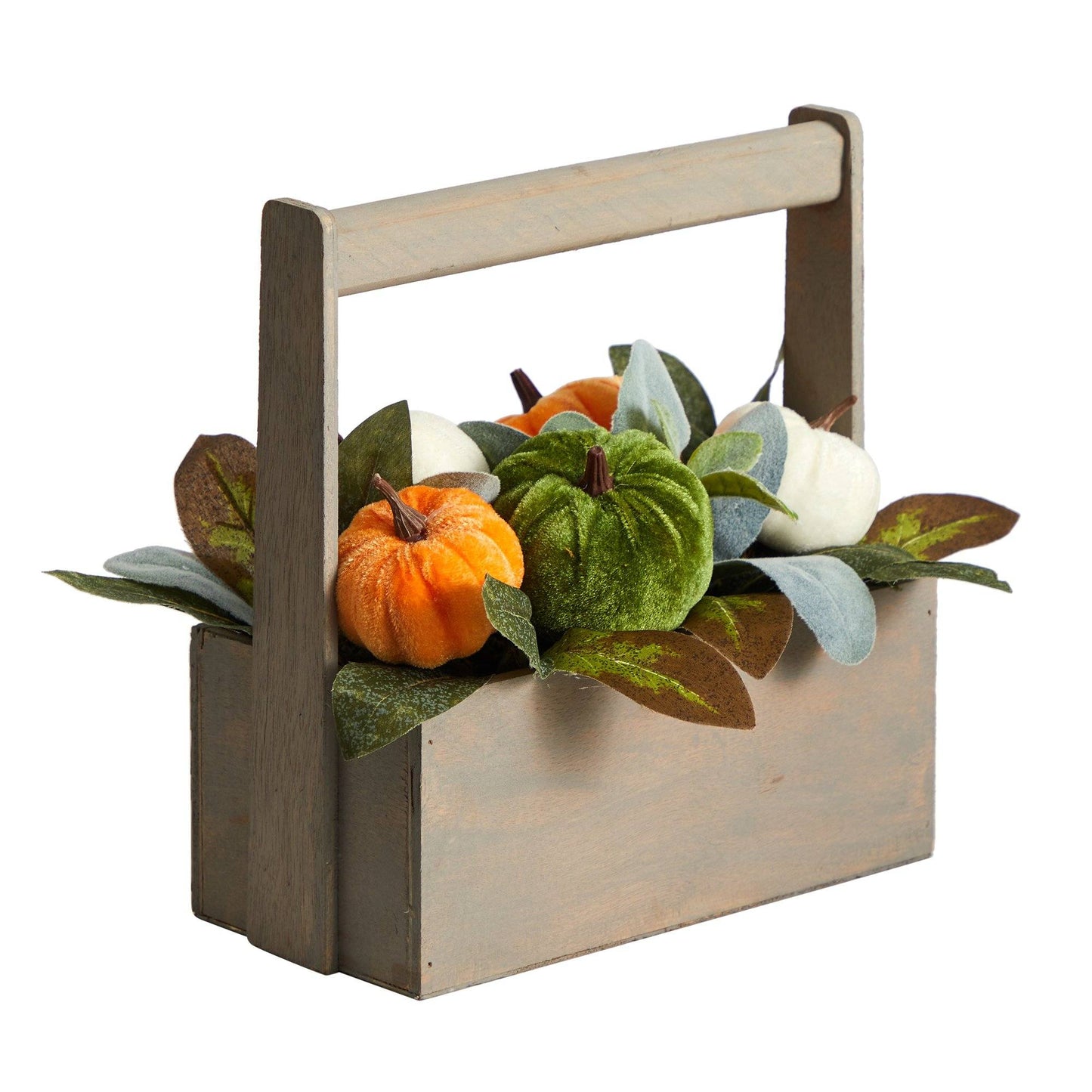 10” Fall Pumpkin Artificial Autumn Arrangement in Wood Basket - Tampa Home & Garden Store
