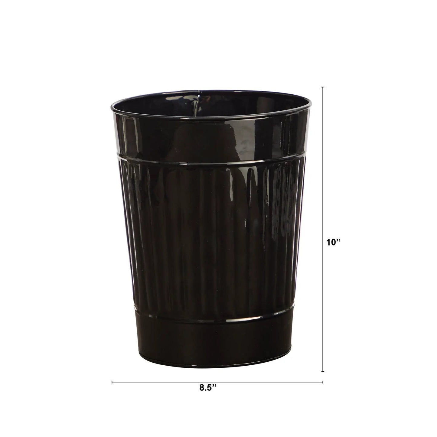 Farmhouse Black Country Pail Planter by Nearly Natural, glossy black ribbed design, 8.5x10 in on Tampa Home & Garden Store