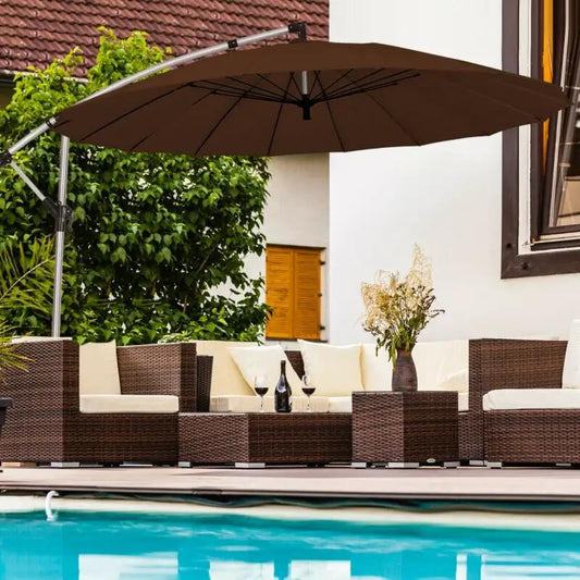 10 Feet Patio Offset Umbrella Market Hanging Umbrella for Backyard Poolside Lawn Garden-Tan - Tampa Home & Garden Store