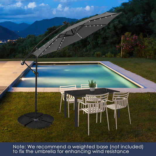 10 Feet Solar Offset Hanging Umbrella with 40 Lamp Beads and Solar Panel-Gray - Tampa Home & Garden Store
