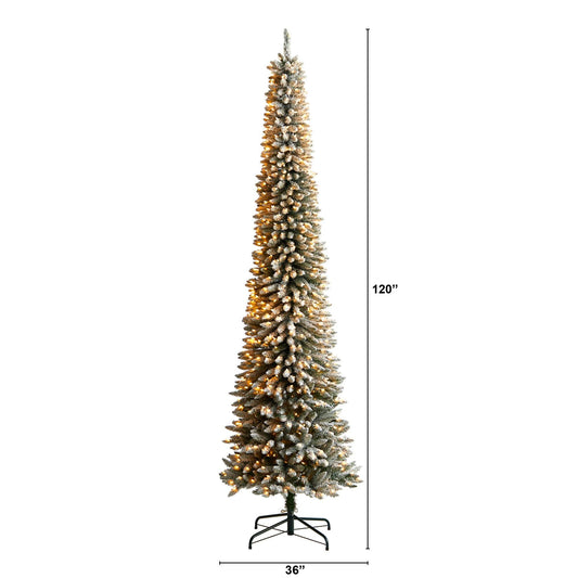 10’ Flocked Pencil Artificial Christmas Tree with 700 Clear Lights and 1145 Bendable Branches - Tampa Home & Garden Store