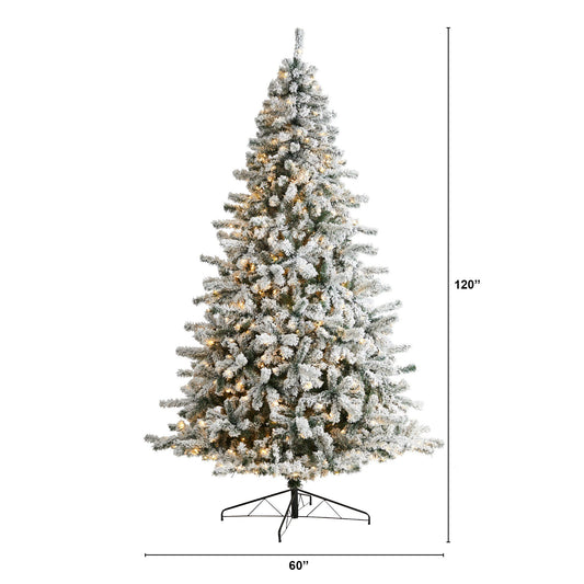 10' Flocked Rock Springs Spruce Christmas Tree with 800 LED Lights and 1880 Bendable Branches - Tampa Home & Garden Store