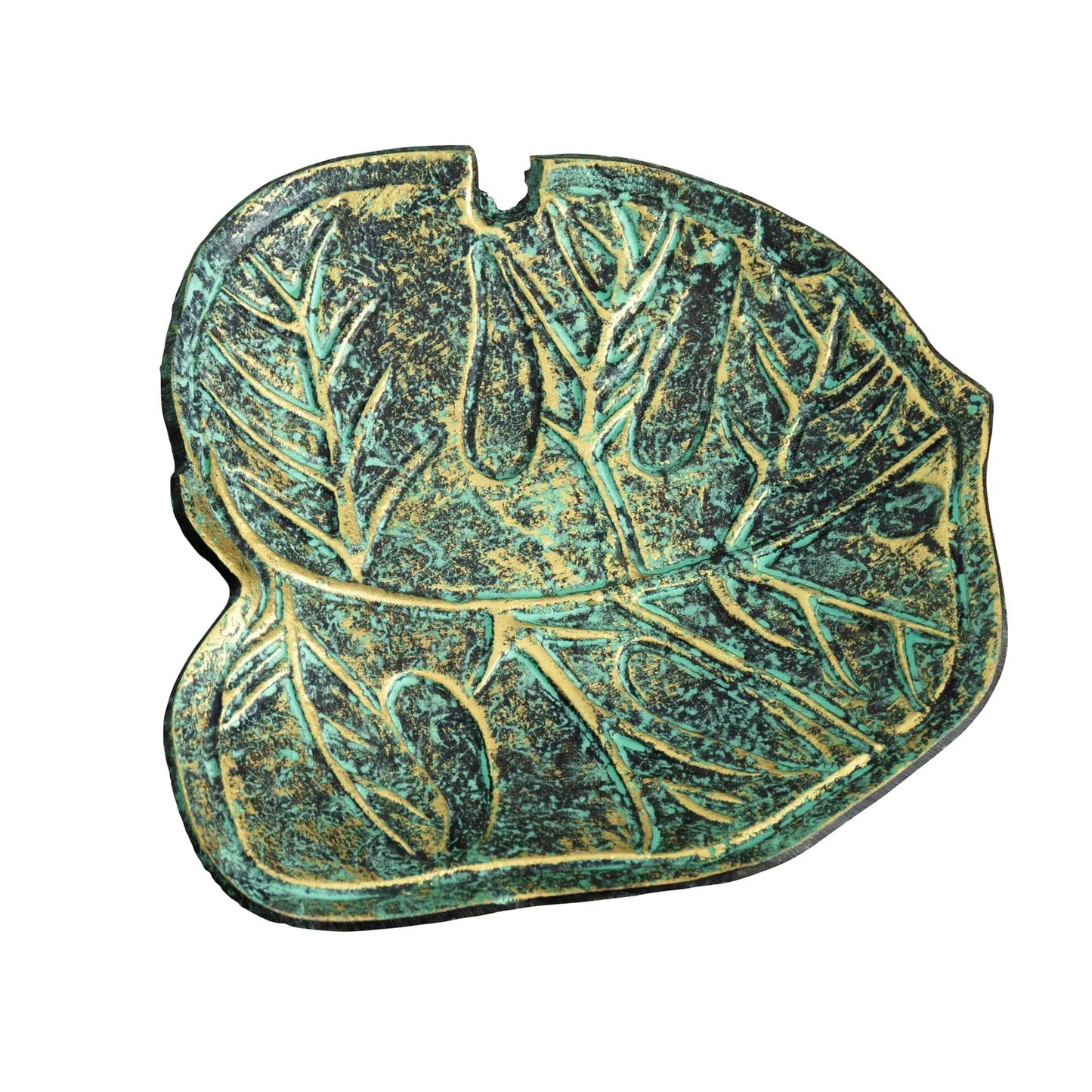 10 inch leaf shaped decorative dish in teal and antique gold finish by Nearly Natural on Tampa Home & Garden Store