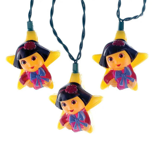 Dora the Explorer 10-light holiday string lights with 4 Dora figure bulbs holding gifts on Tampa Home & Garden Store