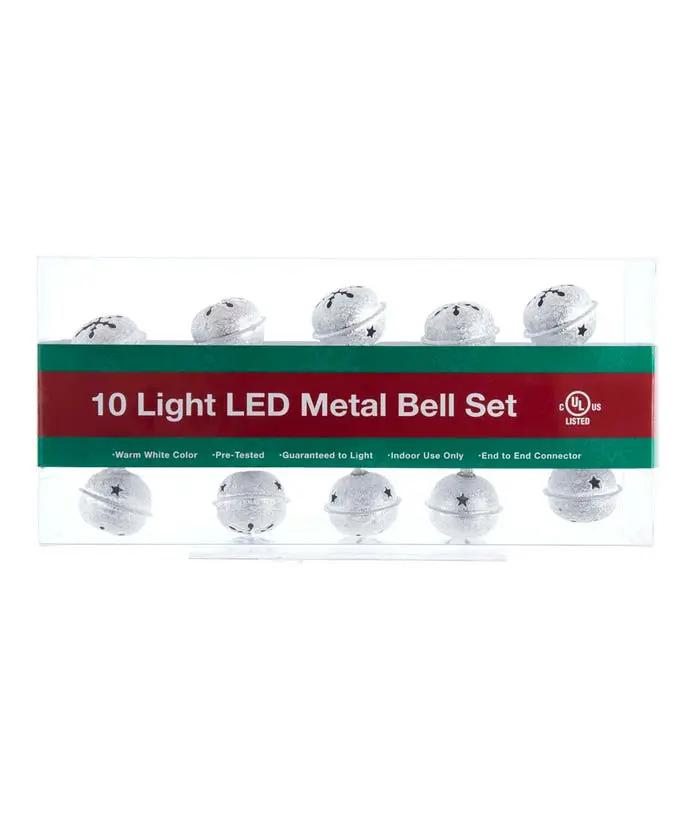 10-Light Silver Bell With Warm White LED Light Set - Tampa Home & Garden Store