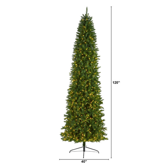 10’ Slim Green Mountain Pine Artificial Christmas Tree with 800 Clear LED Lights - Tampa Home & Garden Store