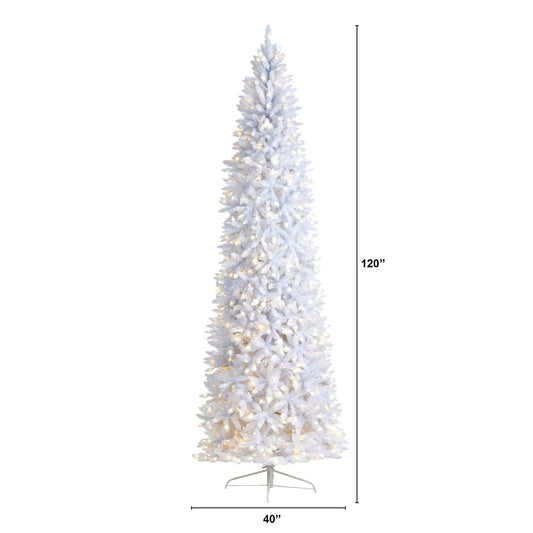 10’ Slim White Artificial Christmas Tree with 800 Warm White LED Lights and 2420 Bendable Branches - Tampa Home & Garden Store