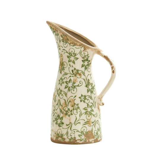 10” Tuscan Ceramic Green Scroll Pitcher Vase - Tampa Home & Garden Store