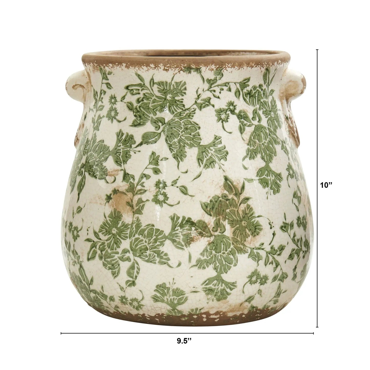 Tuscan Green Scroll ceramic planter with handles, 10-inch, scroll pattern by Nearly Natural on Tampa Home & Garden Store
