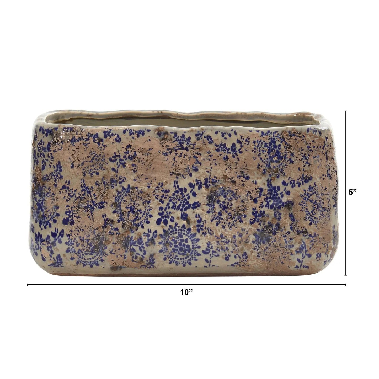 Vintage Tuscan ceramic 10-inch rectangle planter with blue speckled glaze by Nearly Natural on Tampa Home & Garden Store