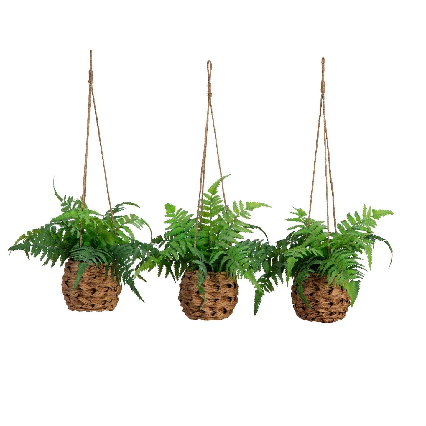 10” UV Resistant Artificial Boston Fern in Hanging Wicker Basket (Indoor/Outdoor) - Set of 3 - Tampa Home & Garden Store