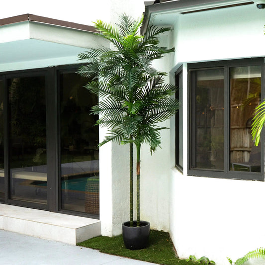 Robellini palm tree artificial green leaves by Nearly Natural in black pot on Tampa Home & Garden Store