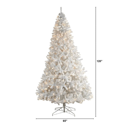 White 10 ft artificial Christmas tree with 800 LED lights by Nearly Natural on metal stand on Tampa Home & Garden Store