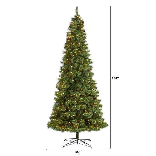 Nearly Natural White Mountain Pine Christmas Tree with 850 LED lights and pine cones, 10 ft tall on Tampa Home & Garden Store